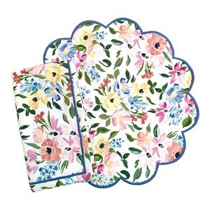 Caitlin Wilson “Penelope” scalloped placemats and napkins, S/4 (NWOT)